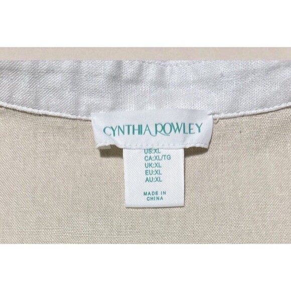 Cynthia Rowley Shirt XL Beige White Tunic Linen Blend Trim Minimalist NEW - Picture 5 of 7